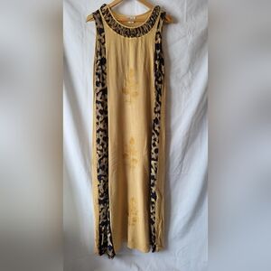 Boho Embroidered Sleeveless Maxi Dress - Mustard Womans Large